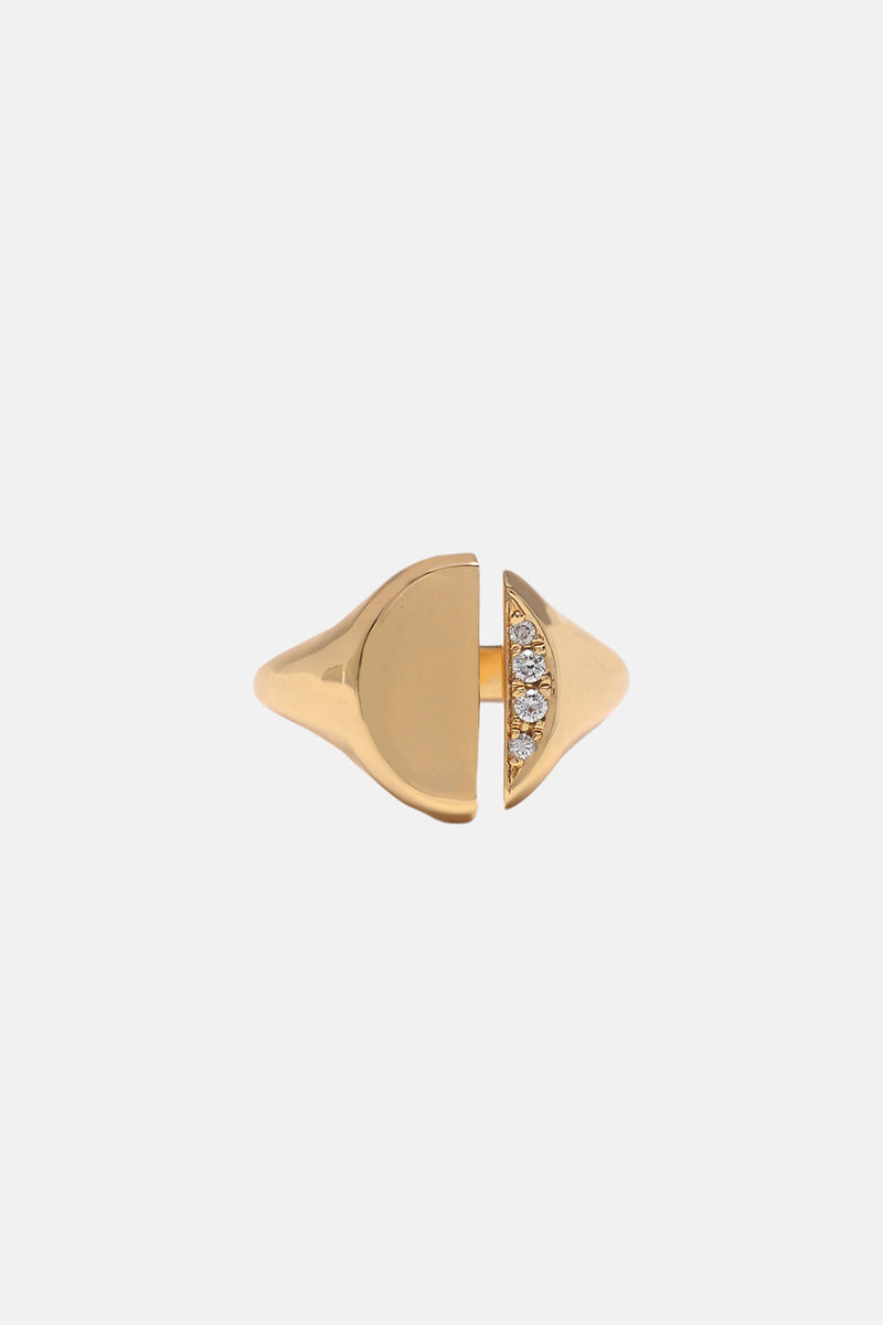 Diamond Demi-Pavé Divided Signet Ring - Bing Bang Jewelry NYC